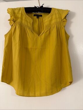 Banana Republic Yellow Ruffle Cap Sleeve V-Neck Top
